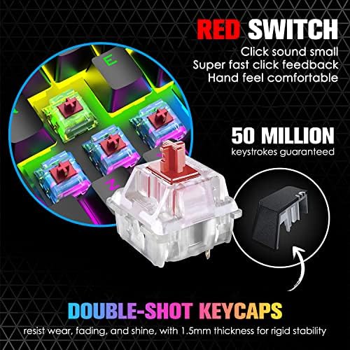 Wired 60% Mechanical Gaming Keyboard, RGB Backlit Ultra-Compact Mini TKL Keyboard, Red Switch 68 Key Type-C Cable Water-Resistant Keyboard for PC Mac Gamer(White) — view 5