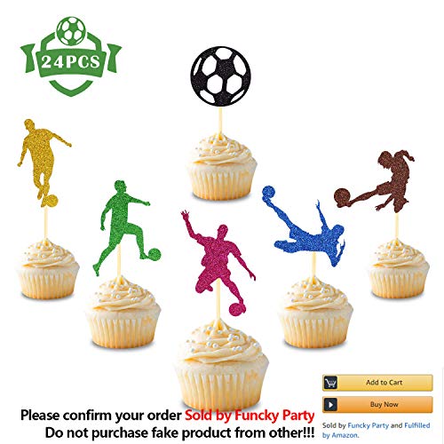 24 Pcs Soccer Ball Cupcake Toppers Football Sport Themed for Boys Girls Kids
