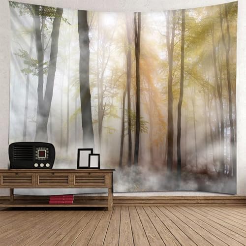 Tapisserie murale 200x200cm paysage forêt brumeuse RDSGYZ tenture déco chambre