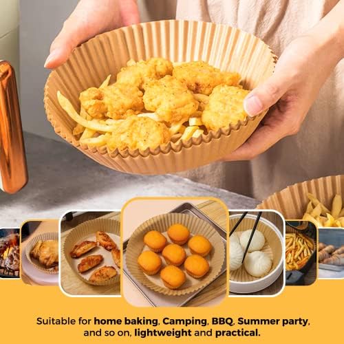 XADIBH Air Fryer Liners- Air Fryer Disposable Paper Liner, Non-Stick Basket Liners, Baking Paper for Air Fryer, Parchment Air Fryer Basket, Water-Proof Air Fryer Liners for Baking (50PCS-6.3INCH)