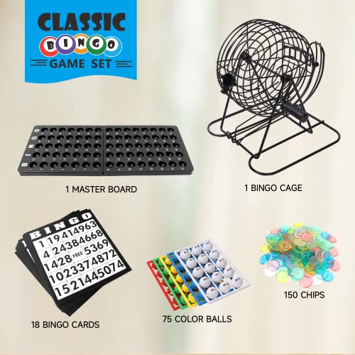 Bingo Game Set With Steel Bingo Cage, Bingo Master Board, 75 Of Colored Bingo Calling Balls, 150 Colorful Bingo Chips, 18 Bingo Sheet Cards For Kids, Adults, Seniors, Family & Friends #TOP4