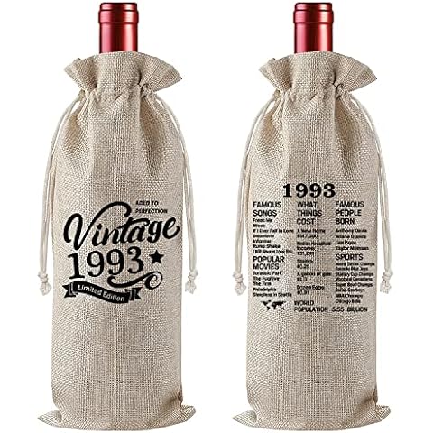 30th Birthday Wine Gift Bag, 1993 Vintage Wine Gift Bag for Women Men, Birthday Party Supplies Decorations, 30 Year Old Birthday Gifts for Her Him, 1 Pc Burlap Wine Bottle Cover Bag Cover