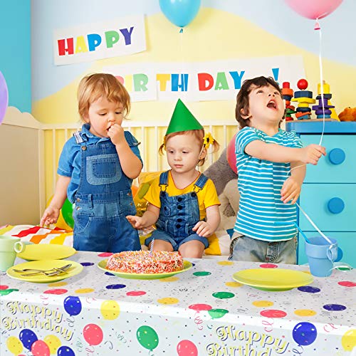 Image of Mulbozy 4 Pcs Birthday Tablecloth Disposable Plastic, Colorful Balloons Confetti Happy Birthday Table Covers for Parties Decoration Supplies, 108 x 54 inch