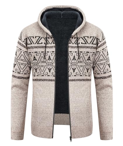 Image of LLdress Mens Knit Cardigan Sweaters Sherpa Lined Full Zip Hoodie With Pockets