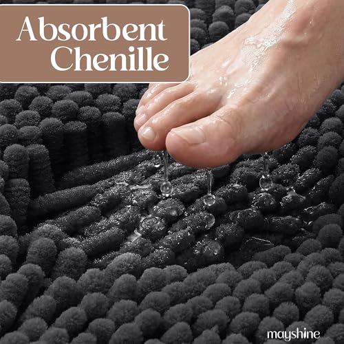 Image of MAYSHINE Small Plush Shaggy Chenille Bath Mat 23 inchx14 inch Extra Soft, Super Absorbent, Non-Slip Bathroom Rug | Fluffy Microfiber, Area Rug Sets for Bathroom Floor, Kitchen, Living Room |Charcoal Gray
