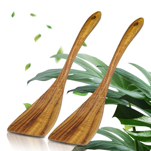 AMFUN 2er Set Pfannenwender Olivenholz, Pfannenwender Holz, Kochutensilien Set Naturholz Robust, Langlebig, Hitzebeständig, Antibakteriell, Spülmaschinenfest