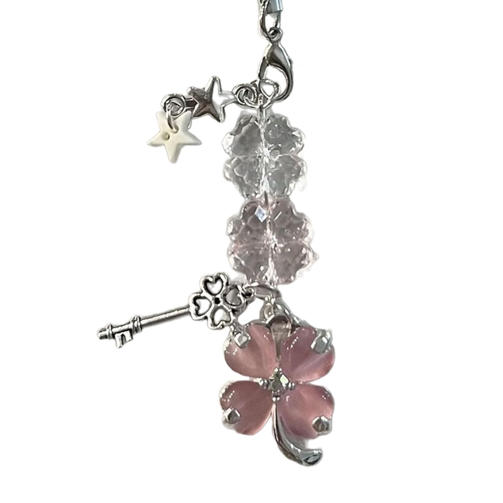 NEWFT Four Clovers Pendant Keychain Unique Phone Strap Accessory Detachable Charm for Good Luck Happiness