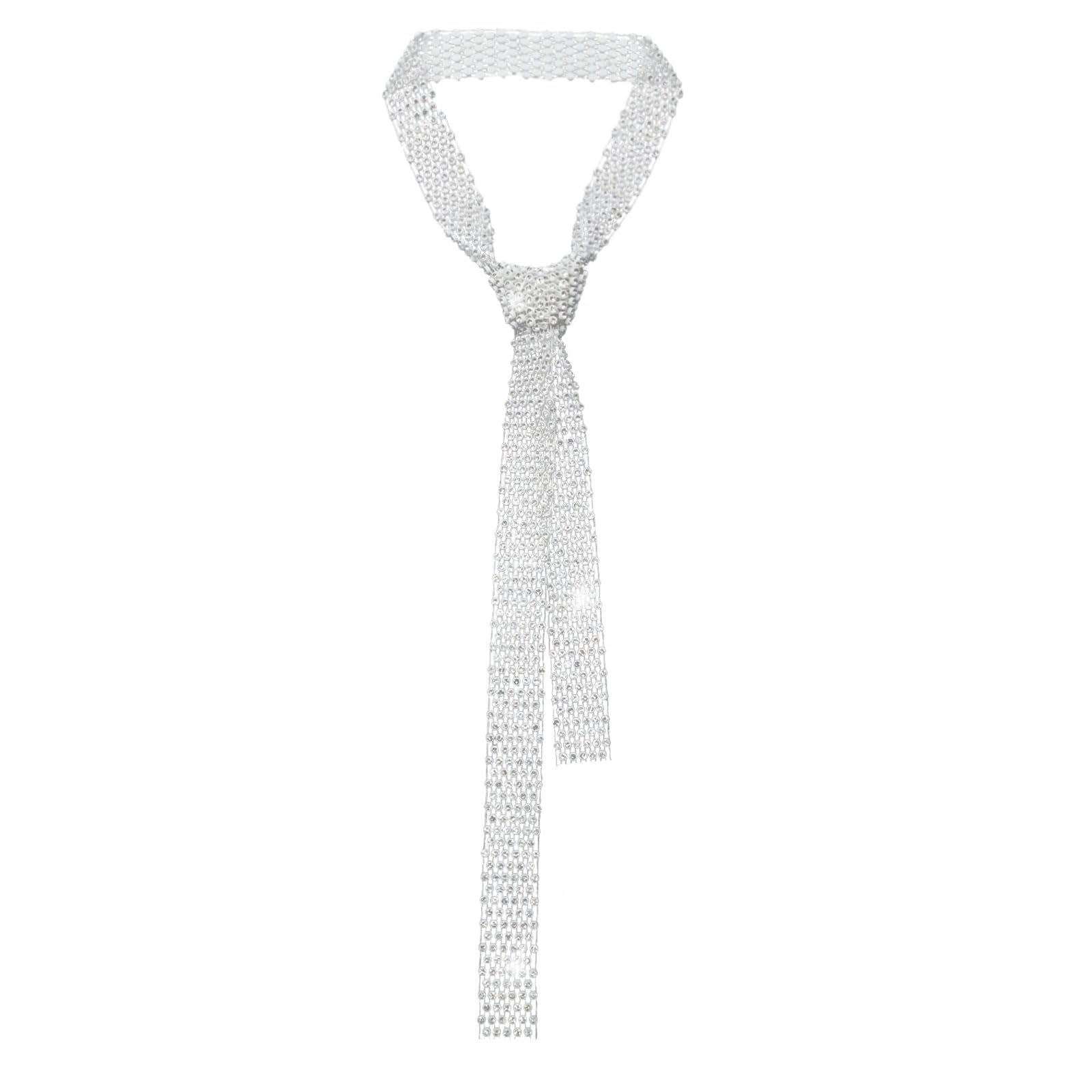 LJBFNN Ties for Women, Sparkling Rhinestone Womens Tie Long Thin Crystal Necktie for Party Prom Wedding Cosplay Beach Daily