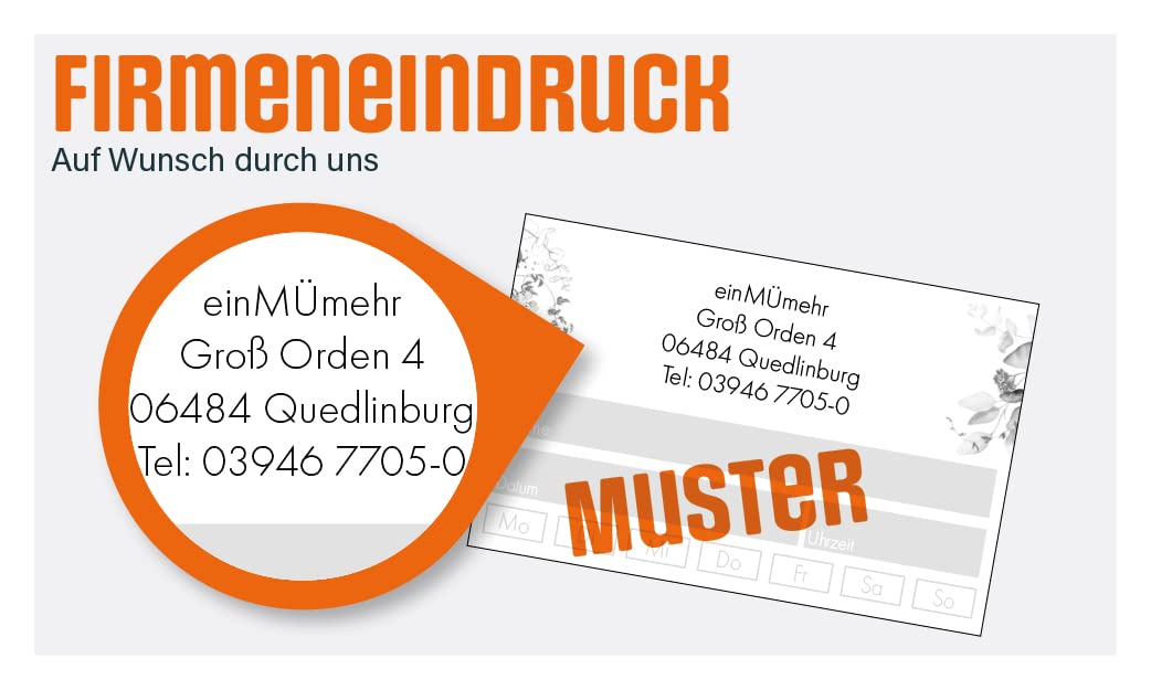 Exklusive Terminkarten auf hochwertigem Karton, sehr gut Bestempel- und Beschreibbar (Werkstatt, 1.000 Stück Inkl. Firmeneindruck)