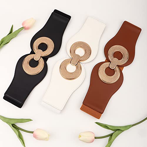 YOU&M Women's Leather Wide Elastic Waist Belt Classic with Large Gold Buckle for Corset Dress Belt4