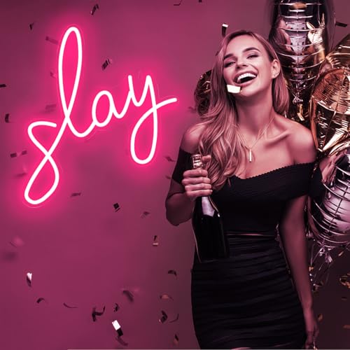 Image of Slay Neon Sign for Wall Decor, LED Neon Light Sign for Girls Room Bedroom Wedding Birthday Party