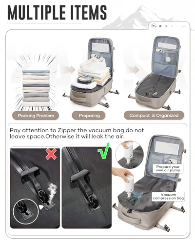 Image of Vacuum Travel Backpack with Electric Pump for Women Men, Vacpack Seal Compression Bags Waterproof Travel Backpack Carry on Flight Approved, Air Backpack Personal Item Carry on Backpacks（grey brown）