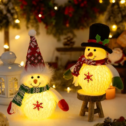 Quintrost Schneemann Figuren Weihnachtsdeko Innen mit LED Licht, 2...