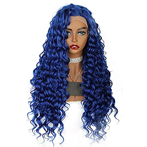 EEWIGS Colorful Straight Hair Replacement Wigs for Fashion Women Heat Resistant Synthetic None Lace Wigs with Bangs (24 Inch, blue) (24 Inch, blue)
