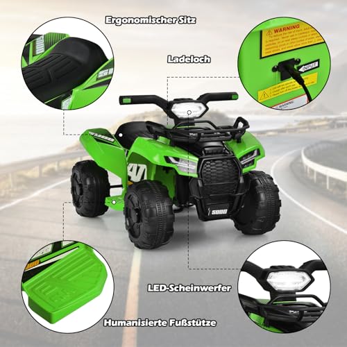 COSTWAY 6V Elektro Kinderquad mit Stauraum, Mini Elektroquad mit Musik, Hupe und LED Scheinwerfer, Kinder Quad 2 km/h, für Kleinkinder ab 18 Monaten (Grün) – Bild 6