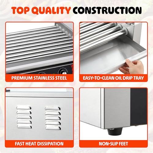 Image of Hot Dog Roller Machine - Stainless-Steel Cooker with 9 Rollers - Cooks 24 Hot Dogs - Concession Stand Supplies by Great Northern Popcorn