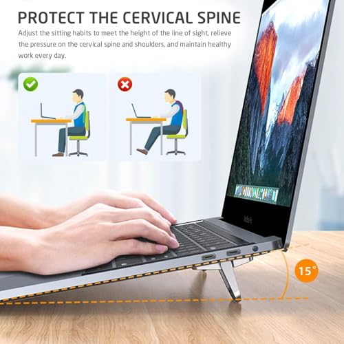 Image of Mini Laptop Stand Foldable Invisible Laptop Feet for Laptops & Tablets, Alloy Steel Keyboard Riser with Anti-Slip Silicone Pads, Portable Ergonomic Cooling Stand, Self-Adhesive Laptop Lift, Pack of 2