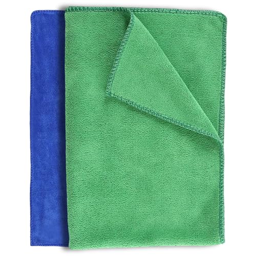 Vroxdrez® Banbum‑Banmwolltucher, 2 Stück, fusselfreie Reinigungstücher – saugstark & kratzfrei, perfekt für empfindliche Oberflächen in Küche & Bad, langlebig & umweltfreundlich (Grün und Blau)
