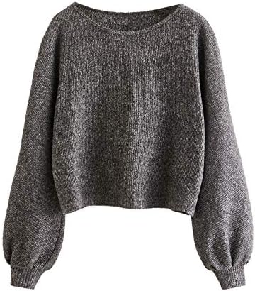 Floerns Women's Solid Boat Neck Long Lantern Sleeve Pullover Thin Sweater Top Grey S