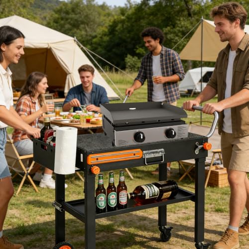 Image of Foldable Heavy-Duty Grill Cart, Blackstone Stand Compatible with Blackstone 17 /22 inchGriddle, Grill Table Designed for Outdoor and BBQ Enthusiasts, Easy to Move, Ideal for Camping and Backyard Party