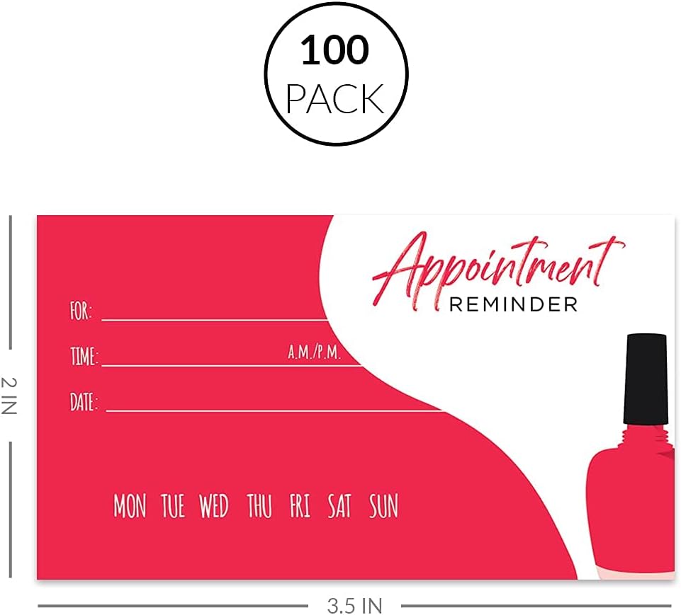 Andaz Press Nail Salon Appointment Business Cards for Nail Spa, Client Reminder, Nail Boutique Bar, Eyelash Extension, Beauty Spa, Manicures, Pedicure, Waxing, Threading, Bulk 100 Cards, 2 x 3.5-Inch