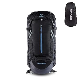 65L Travel bag with Rain Cover | Water Resistant | Shoe Compartment | Padded Adjustable Shoulder Straps & Waist Belt-Ideal for Hiking, Camping & Travel Rucksack Backpack- Black |1 Year Warranty
