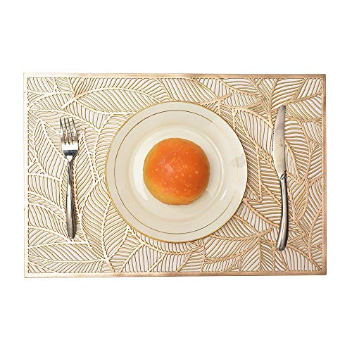 Mladen Rectangle Placemats Set Of 6, Leaf Functional Table Mat For Dining Kitchen Restaurant Table Decoration (Gold) #TOP2