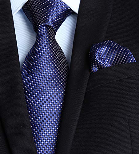 Image of HISDERN Ties for Men Formal Business Plaid Checked Mens Ties and Pocket Square Set Classic Wedding Necktie Handkerchief
