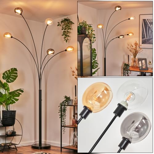 HOFSTEIN Lámpara de pie Nikkala, lámpara de pie de metal negro/ahumado/ámbar/transparente, con base de mármol, lámpara vintage ajustable, interruptor en la carcasa, E14, sala de estar