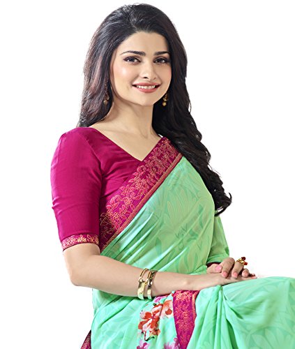 Image of RAJESHWAR FASHION WITH RF Women's Floral Printed Georgette Sarees For Women With Jacquard Work Lace Border & Blouse(Pink Red Free Size 6.30 Mtr)