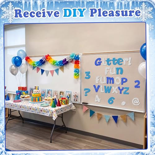 Image of Colarr 216 Pcs Glitter Bulletin Board Letters for Classroom Number Alphabet Punctuation Symbol Cutout 4'' Die-Cut Poster Letter with Adhesive Dot School Party Holiday Decor Display(Winter Color)