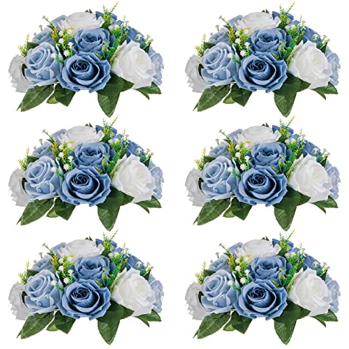 Image of NUPTIO Flower Balls Wedding Table Centerpieces, Dusty Blue & White Roses