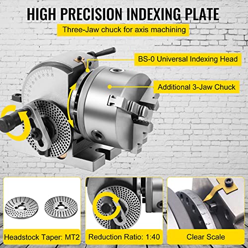 Mophorn Dividing Head Bs-0 5Inch 3 Jaw Chuck Dividing Head Set Precision Semi Universal Dividing Head For Milling Machine Rotary Table Tailstock Milling Set (5 Inch Chuck) #TOP4
