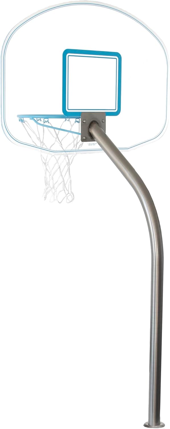 Dunn-Rite Clear Hoop Jr. 1.90 Poolside Deck-Mounted Basketball Hoop w/Ball & 14 Inch Stainless Steel Rim