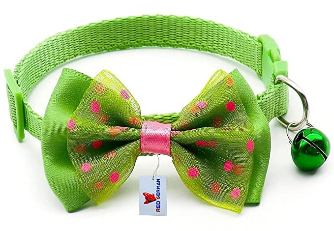 Image of Cat Collars I Color Full with Bell and I Bow Kitten and Small Dogs I Soft Adjustable Collar Safe I Solid and Protection for I Cats and Puppies Cute with Bow Design I (Color May Vary) (Green)