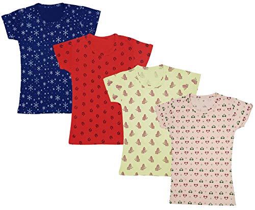 Image of indi weaves Girls Half Sleeve Cotton Printed T-Shirts Pack of 4