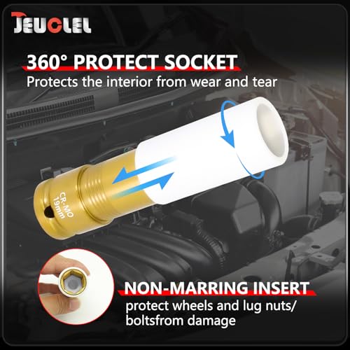 Image of 19mm 1 /2 inchDrive Wheel Protector Impact Socket, Lug Nut Impact Socket | 6 Point, Non-Marring, Thin Wall, Deep Socket, Wheel Protector, Protective Socket, Color-Coded, Cr-Mo Steel, Hand Repair Tool