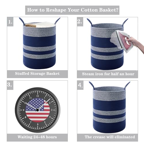 Image of Blue Hamper Tall Woven Laundry Basket 80L Large
