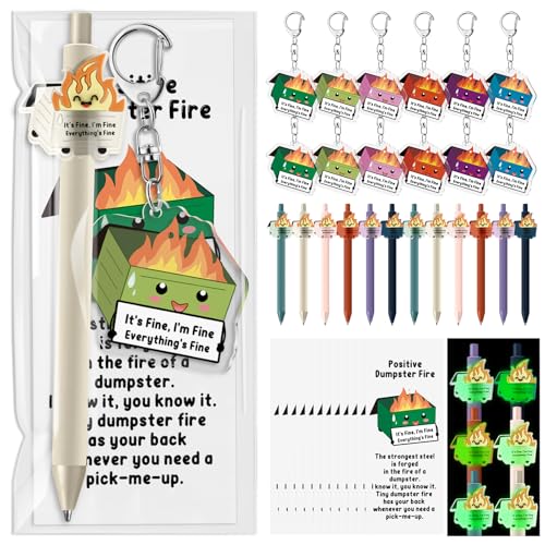 Sinload Dumpster Fire Gifts Bulk Housekeeping Appreciation Funny Ballpoint Pen Keychain Bookmarks for Employee Coworkers(12 Sets)