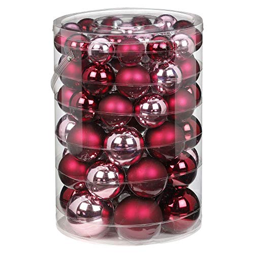 Inge-glas 60 St. Christbaumkugeln Glas 4cm 5cm 6cm 7cm Dose // Dekokugeln Christbaumschmuck Weihnachtskugeln Baumkugeln Baumschmuck Set 40mm 50mm 60mm 70mm, Farbe: Berry Kiss (Beere Glanz/matt)