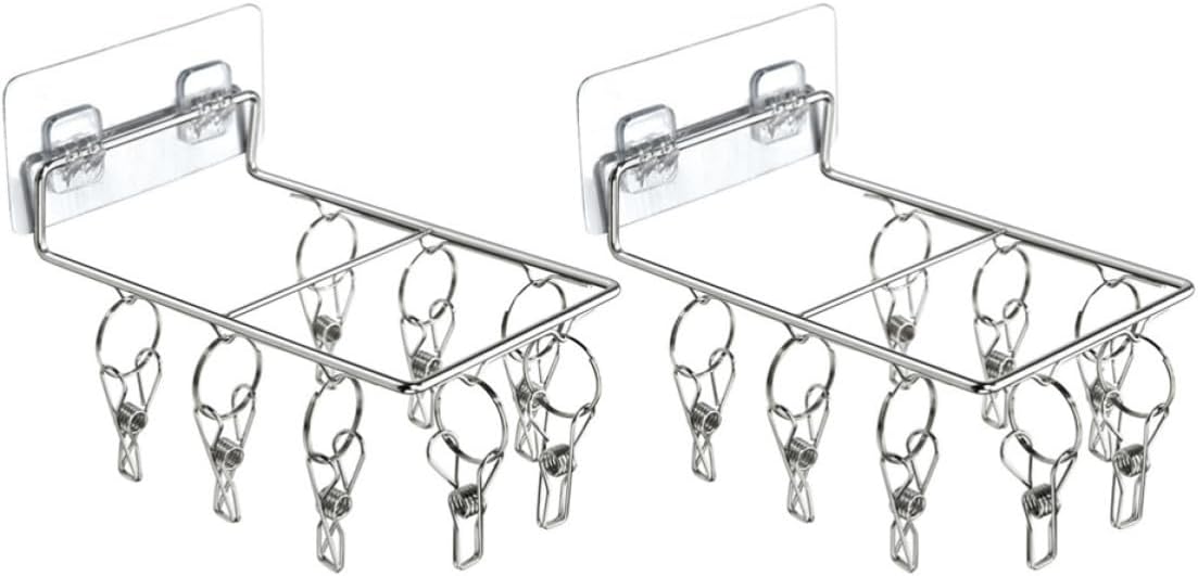VICASKY 2pcs Sock Rack for Drying Wall Mounted Stainless Steel with 8 Clips