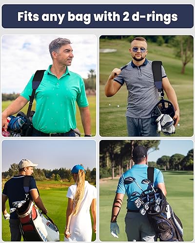 BIG TEETH Golf Bag Strap Single Padded Shoulder Strap Adjustable Thick Pad Straps Universal Replacement Quick Release (Black and blue with 2 clips)