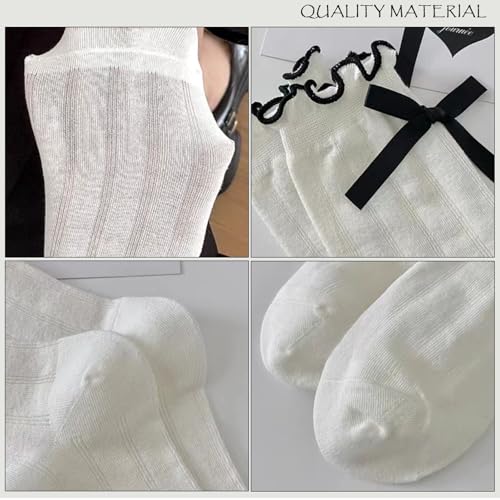Image of Women's Ruffle Sock Frilly Lettuce Edge Socks For Girl Cute Cotton Crew Slouchy Socks Womens Bow Crew Sock