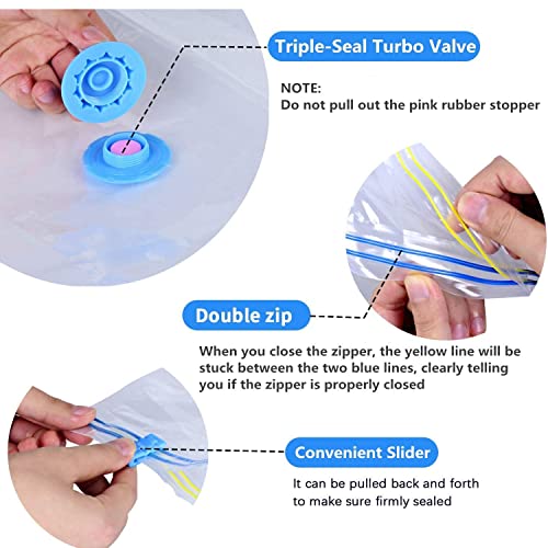 Premium Vacuum Storage Bags. 80% More Storage. Hand-Pump for Travel. Vacuum Sealer Bag with Double-Zip Seal and Triple Seal Turbo-Valve for Max Space Saving in a storage (Clear - Image 4