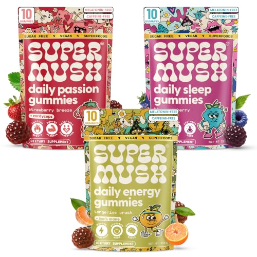 SuperMush Daily Gummies Trial Pack - Passion Energy & Sleep - 30 Count