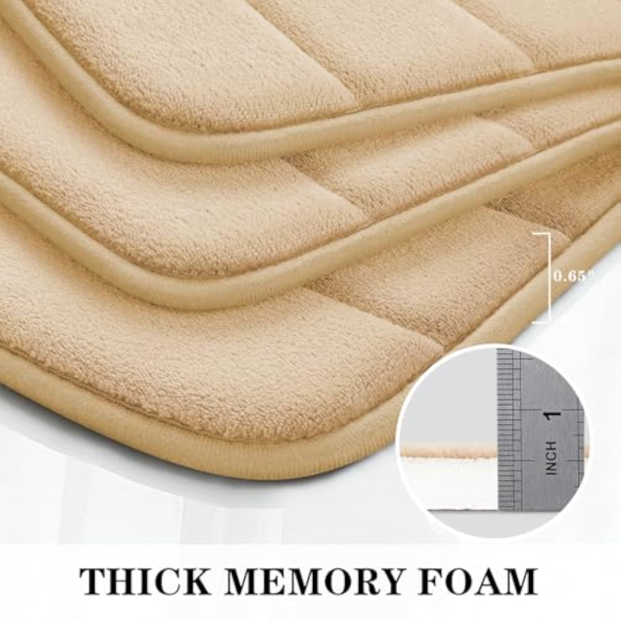 Beige/Camel 3 Piece Non Slip Bathroom Rug Set