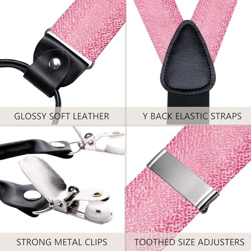 Image of Dubulle Suspender and Bow Tie for Men Paisley Solid Mens Suit Braces Pretied Bowtie and Handkerchief Cufflinks Formal Wedding