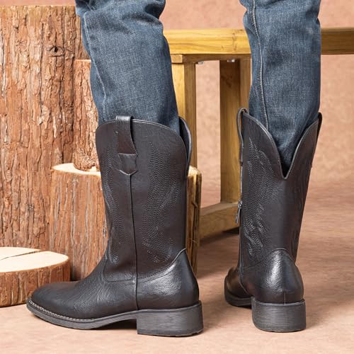 Image of Jousen Cowboy Boots for Men Embroidery Men's Western Boots Retro Square Toe Mens Boot Botas Vaqueras Para Hombre