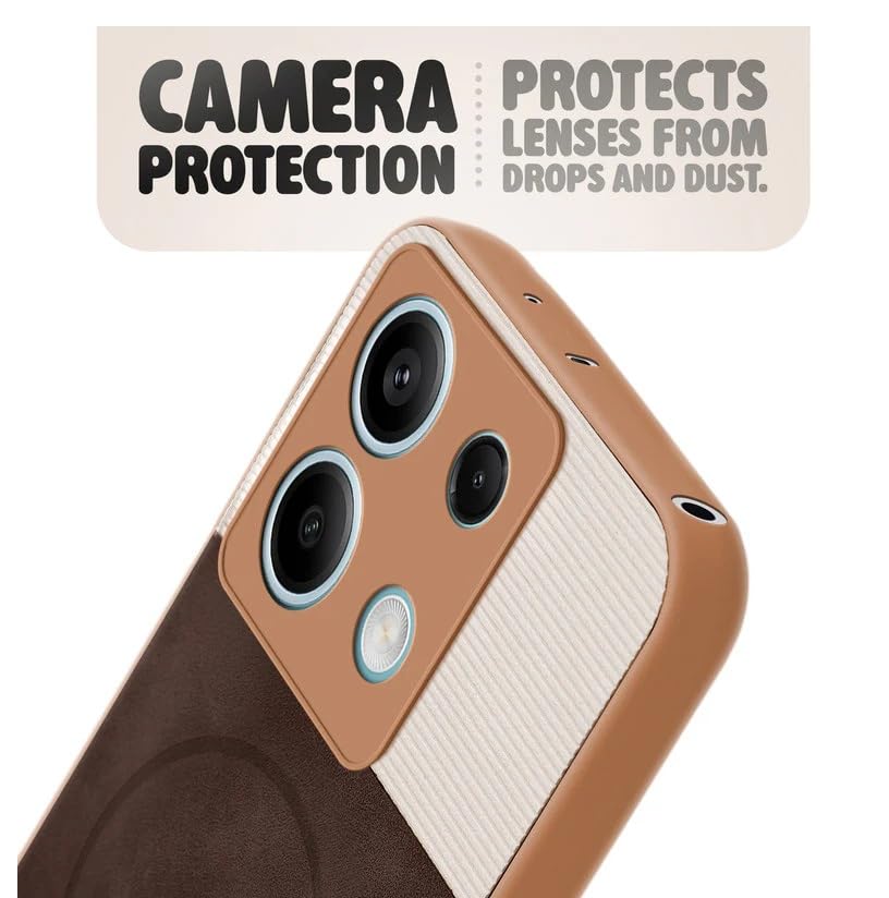 Image of Bintage CASE Dual-Leather Mac Safe Design Phone Case| Soft Touch Finish | Full Camera Protectection Back Cover Compatible for Redmi Note 13 5G - White & Choco Brown