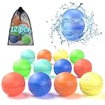 ALAFLY 12 Pack Reusable Water Balloons [One Hand Quick Fill] Dual-End Auto Sealing Pool Toy Water Balls for Kids/Adults, Summer Outdoor Beach Toys for Toddler Age 3+, Non-Magnets & Safe Fun